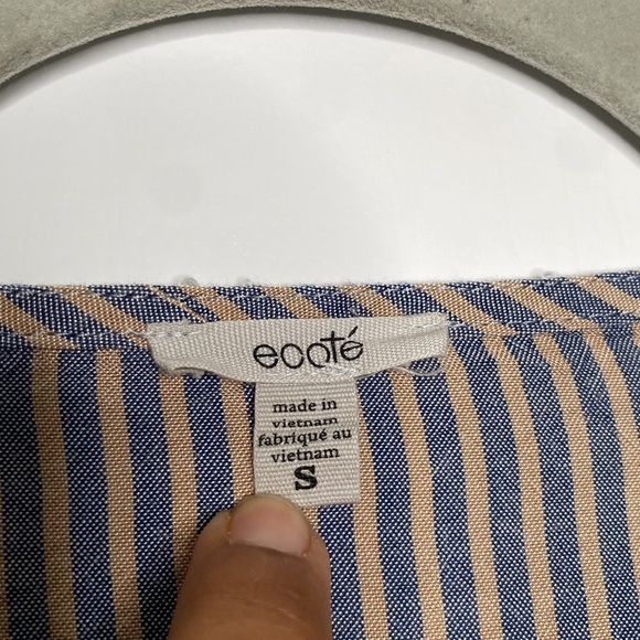 Ecote Women's Blue & Brown Striped Rayon Wrap Mini Dress Flare Sleeve size Small - Picture 5 of 8